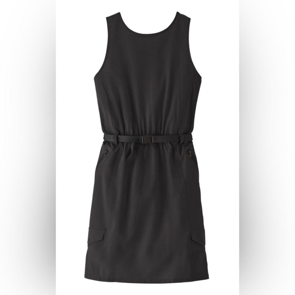 EUC [Patagonia] Fleetwith Belted Sleeveless Tank Pocketed Dress Black Women’s XL - Picture 3 of 14